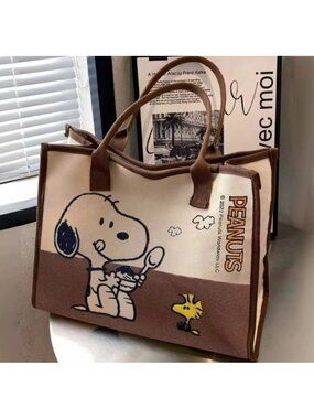 Snoopy & Woodstock Canvas Tote Large Capacity Peanuts Shoulder Bag Cute Commuter